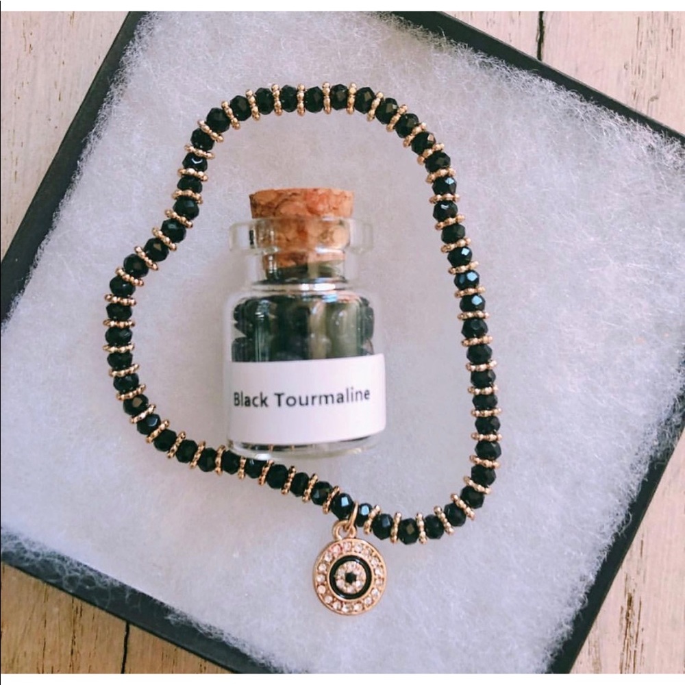 Black Tourmaline evil eye crystal bracelet 🔥